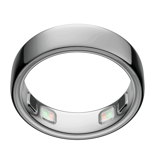 Silver Oura Ring 5, sensors visible inside the band